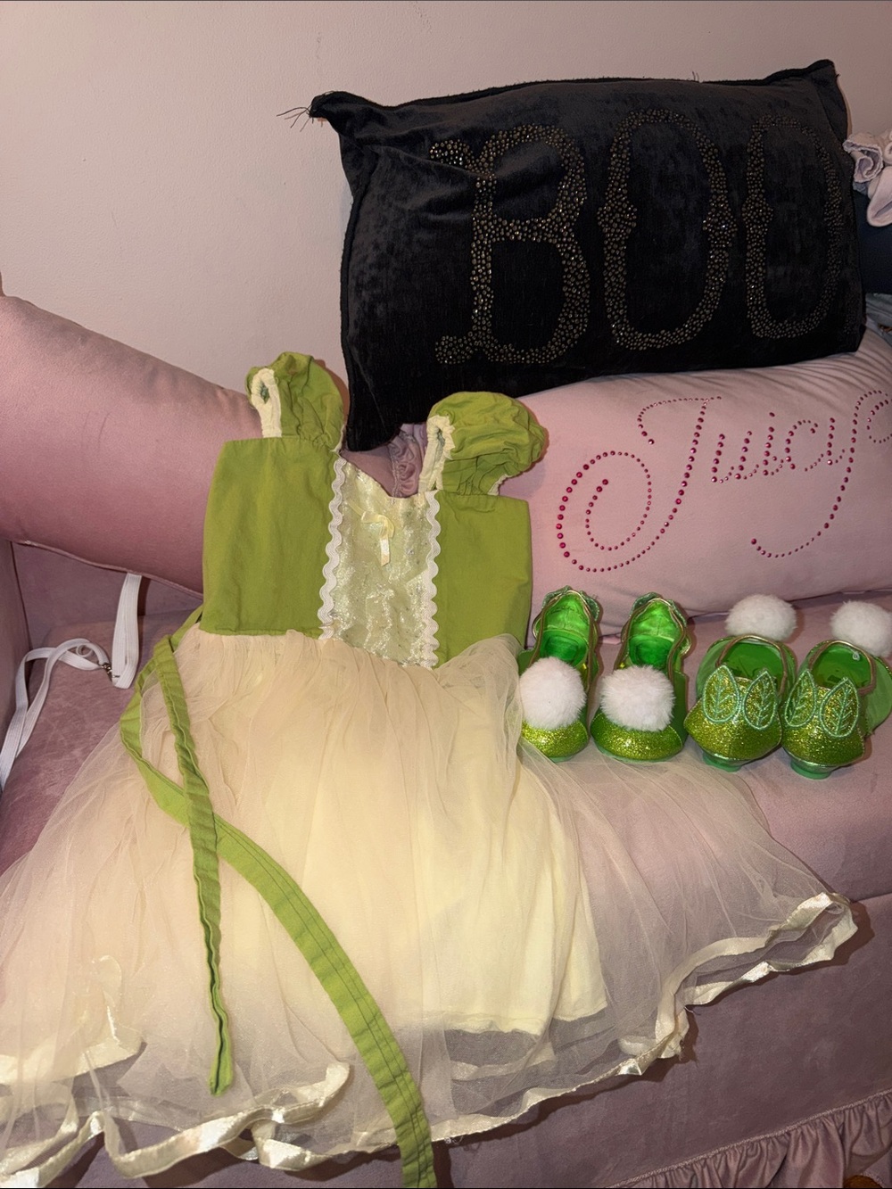 Green and Cream Fairy Tulle Dress with disney Shoes